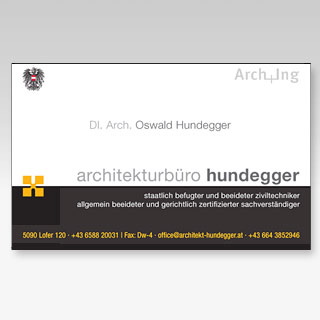 Architekt Hundegger, Visitenkarte, Entwurf 2009.