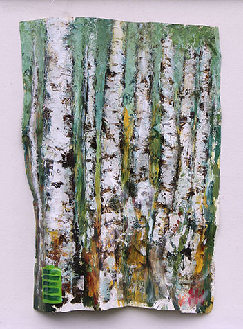 Birkenwald, öl auf Spezialpapier geknickt, 42x56 cm - Andi Jettel Artobjects
