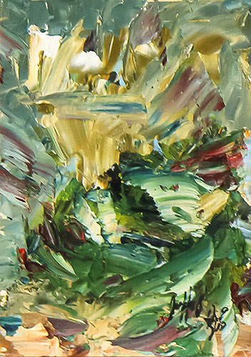 Serie Übermalte Karten # 001, öl auf Bedruckter Karton, 10.4x14.8 cm - Andi Jettel Artobjects