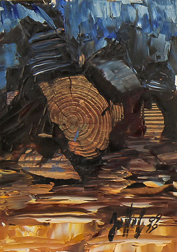 Serie Übermalte Karten # 009, öl auf Bedruckter Karton, 10.4x14.8 cm - Andi Jettel Artobjects