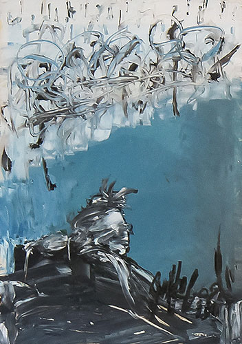 Serie Übermalte Karten # 010, öl auf Bedruckter Karton, 10.4x14.8 cm - Andi Jettel Artobjects