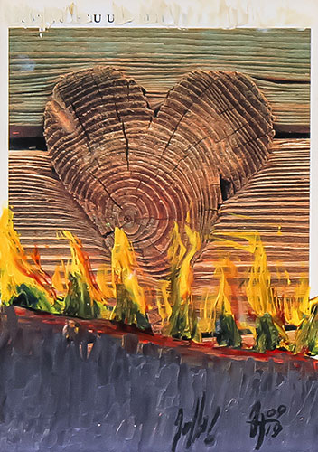 Serie Übermalte Karten # 015, öl auf Bedruckter Karton, 10.4x14.8 cm - Andi Jettel Artobjects