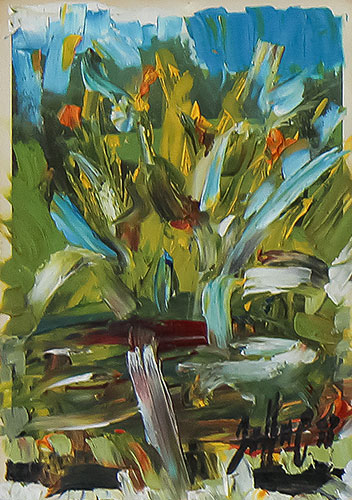 Serie Übermalte Karten # 017, öl auf Bedruckter Karton, 10.4x14.8 cm - Andi Jettel Artobjects