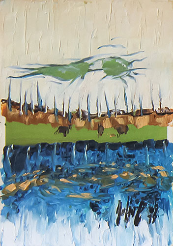 Serie Übermalte Karten # 025, öl auf Bedruckter Karton, 10.4x14.8 cm - Andi Jettel Artobjects
