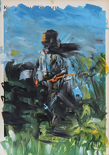Serie Übermalte Karten # 027, öl auf Bedruckter Karton, 10.4x14.8 cm - Andi Jettel Artobjects