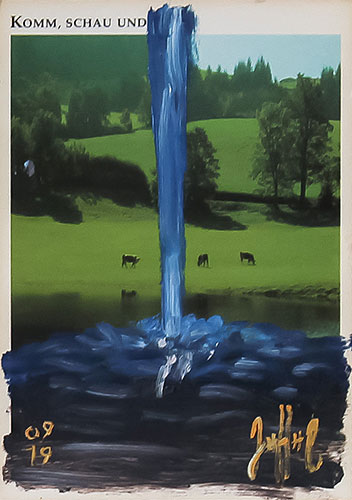 Serie Übermalte Karten # 028, öl auf Bedruckter Karton, 10.4x14.8 cm - Andi Jettel Artobjects