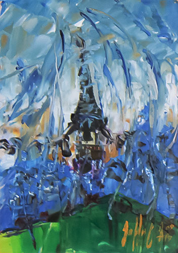 Serie Übermalte Karten # 029, öl auf Bedruckter Karton, 10.4x14.8 cm - Andi Jettel Artobjects