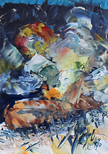 Serie Übermalte Karten # 031, öl auf Bedruckter Karton, 10.4x14.8 cm - Andi Jettel Artobjects