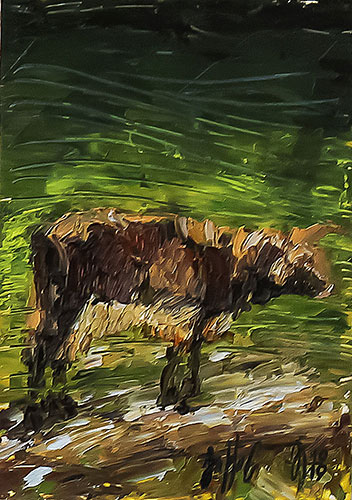 Serie Übermalte Karten # 036, öl auf Bedruckter Karton, 10.4x14.8 cm - Andi Jettel Artobjects