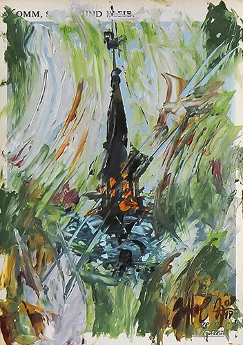 Serie Übermalte Karten # 041, öl auf Bedruckter Karton, 10.4x14.8 cm - Andi Jettel Artobjects