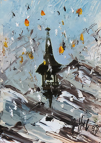 Serie Übermalte Karten # 042, öl auf Bedruckter Karton, 10.4x14.8 cm - Andi Jettel Artobjects
