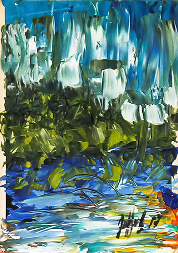 Serie Übermalte Karten # 046, öl auf Bedruckter Karton, 10.4x14.8 cm - Andi Jettel Artobjects