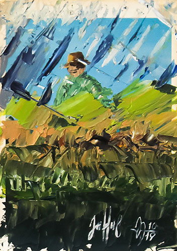 Serie Übermalte Karten # 047, öl auf Bedruckter Karton, 10.4x14.8 cm - Andi Jettel Artobjects