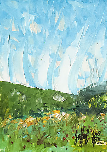 Serie Übermalte Karten # 049, öl auf Bedruckter Karton, 10.4x14.8 cm - Andi Jettel Artobjects