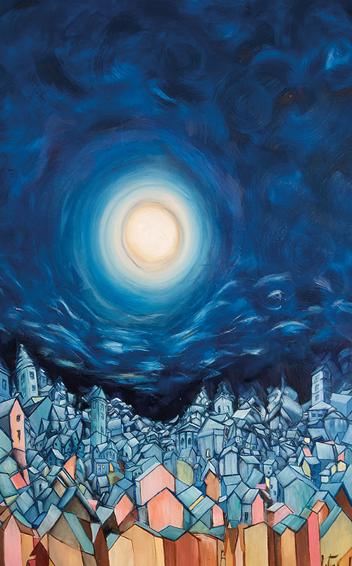 Mondhausen I, Öl auf Leinwand, 65 x 100 cm cm - Andi Jettel Artobjects