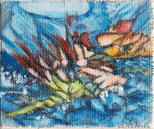 Miniatur Bild I. 7, Öl auf Leinwand/Finnpappe, 8x7 cm (Grundplatte: 20 x 20 cm) cm - Andi Jettel Artobjects