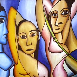 Mademoiselles dAvignon | Hommage an Pablo<br />Öl auf Leinwand,  - Keilrahmen 70 x 50 cm, 1982.