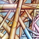 Malerei und Ölbilder: Asian Diary - Bamboo Construction<br />Ölkreide auf Zeichenpapier,  - Glasrahmen,  - 30 x 40 cm,  - 1989.
