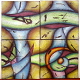 Malerei und Ölbilder: Kombinationsbild "Human Relations" - Öl und Ölkreide auf Leinwand, <br>Holzrahmen 16-teilig (4 Teile in beliebiger Kombination), <br>je 32 x 32 cm, <br>1987.
